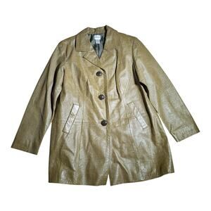 Vtg 1990s Chico's Olive Green Croc Embossed Button Up Collared Jacket 2.5 Sz L
